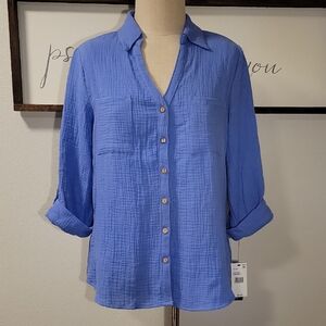 BCX Periwinkle Button-Up Women's Top, NWT